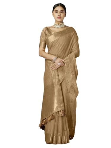 SWORNOF Women's Cotton silk saree for Patola festival Wedding silk with blouse piece (CHIKU)