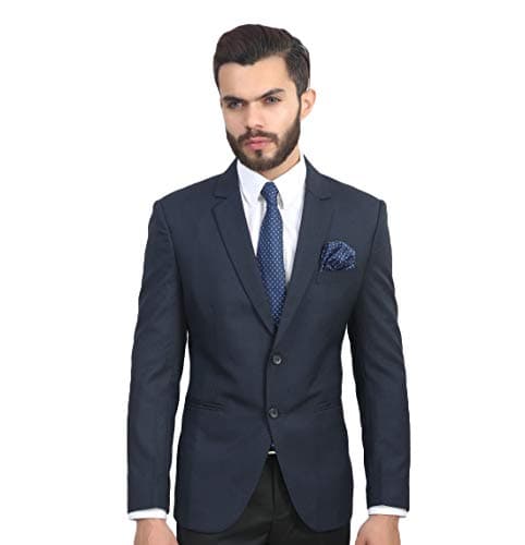 MANQ Men's Slim Fit Single Breasted Blazer (BL-101-42-Blue_Blue_42)