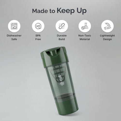 CULT Cyclone Shaker Bottle 500ml | Shaker for Gym & Leakproof Gym Sipper Bottle for Men & Women | Premium Protein Mixer for Whey Protein, Pre Workout & BCAAs (Army Green) 4