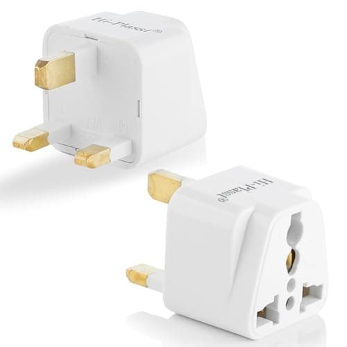 Hi-Plasst India to UK Adapter (Type-G Plug) - 2pcs Pack - UK Converter for Indian Plugs & Devices, Dubai, Singapore, Malaysia - Travel Plug Adapter with Universal Socket (White)