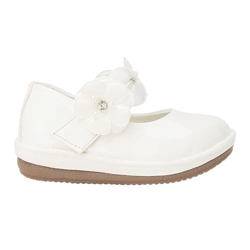 SIYA Freeplay Girls Ballet Flats with Flower Strap | Kids Comfortable Casual & Party Belly Shoes | Black White Pink Brown 4