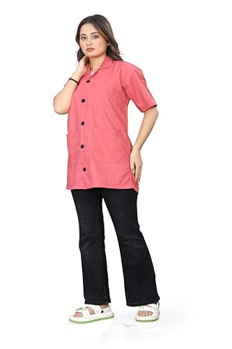 AREEVANZ Women's Cotton Medical Lab Coat, Half Sleeve, 3 Pockets, Professional Medical Uniform, Pink (Peach Pink, L) 3