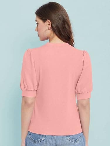 TwoWings India Women's LycraBlend Solid Round Neck Half Sleeve Top | Trendy Casual 2