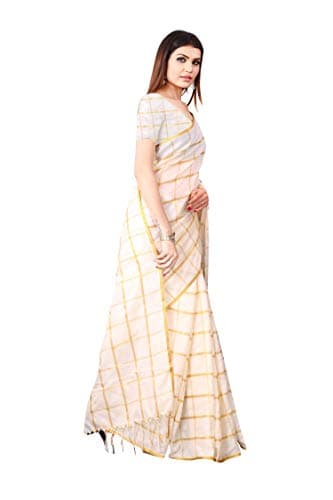 Leriya Fashion Cotton Silk Linenbanarasi silk sarees latest design 2022 For Women saree under 300 sari free size with blouse piece (White) 3