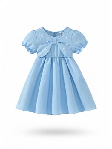 SKYCARRY Baby Girl Cotton Frock Dress for Girls Ages 1 to 13 Years. Stylish Round Neck Kids Clothing for Birthday Wedding. Breathable Knee Length Summer Garment.