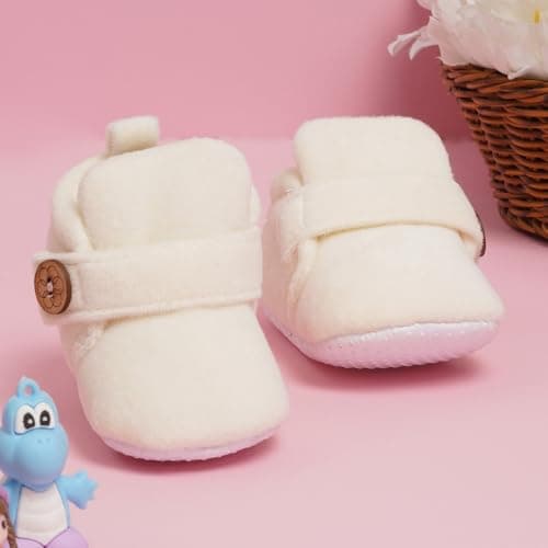 Neska Moda Baby Boys & Baby Girls 6 To 12 Months Velvet Hook & Loop Booties (Toe to Heel Length - 12 cm, Off-White)-BT3624 3