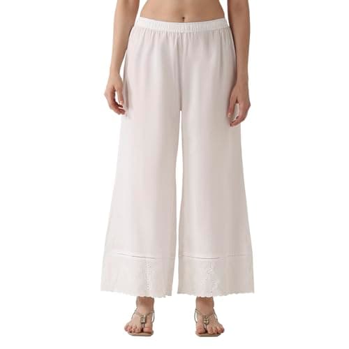 Biba Women White Cotton Flared Palazzos_L