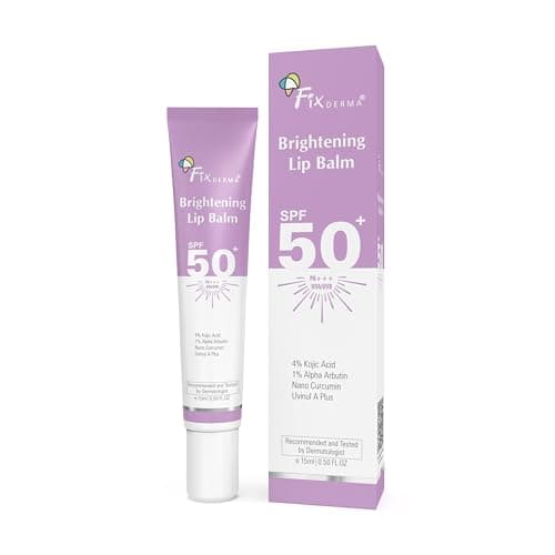 Fixderma Brightening Lip Balm With SPF 50 PA+++ for Pigmented & Dry Lips | 4% Kojic Acid, 2% Alpha Arbutin | Moisturizes, Hydrates & Brightens Pigmented Lips | For Men & Women - 15ml