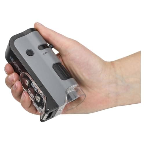 Carson MicroFlip 100x-250x LED Lighted Pocket Microscope with Flip Down Slide Base, Smartphone Adapter Clip, and UV Flashlight 4