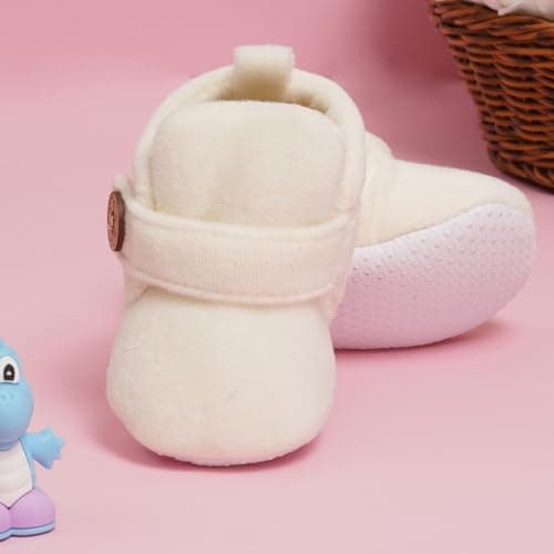 Neska Moda Baby Boys & Baby Girls 6 To 12 Months Velvet Hook & Loop Booties (Toe to Heel Length - 12 cm, Off-White)-BT3624 4