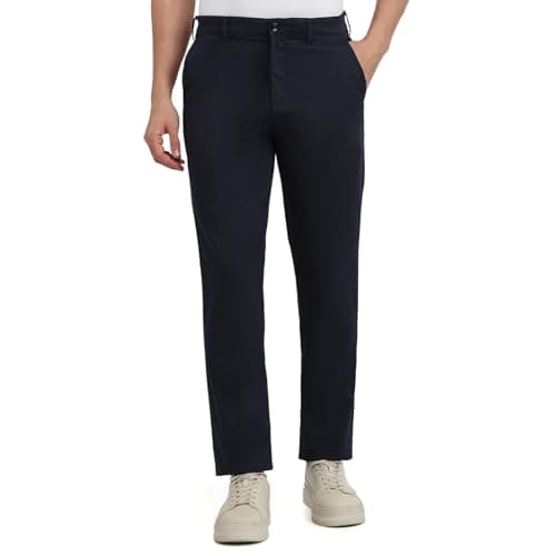 Colorplus Men's Regular Fit Printed Trousers, Cotton Spandex Taco Print, Flat Front, Piece Dyed, Smart Casual & Office Wear | Dark Blue