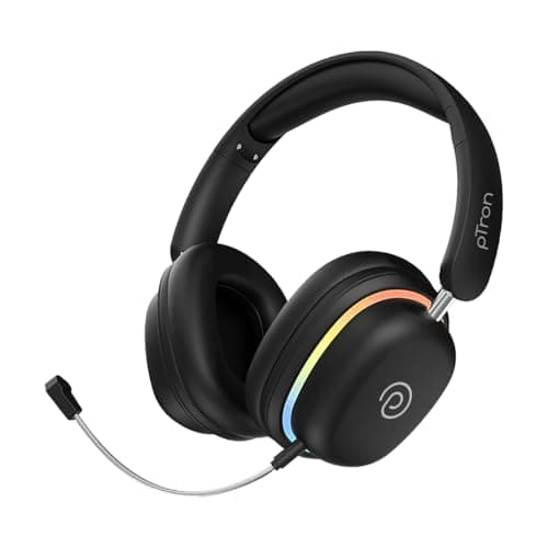 pTron Studio Xtreme, 70hrs Playtime, 40ms Low-Latency, Wireless Over Ear Headphones w/Detachable Mic & TruTalk ENC Calls, 40mm Drivers, RGB Lights, BT5.4, Dual Device Pairing & Type-C Charging (Black)