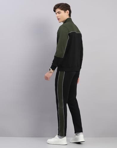 Monte Carlo Men's Regular Fit Self Design Stand Collar Full Sleeve Tracksuit| Men Track Suit | Stylish Sportswear Set with Jacket and Lower | Activewear Set For Men's Black XXL 4