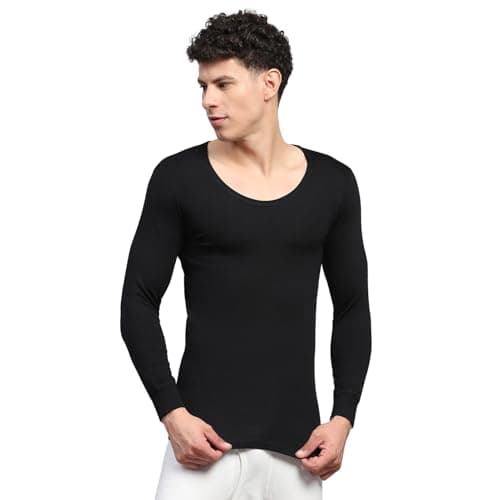 Monte Carlo Mens Solid Black Round Neck Full Sleeve Thermal Vest (624037FS-0-40)
