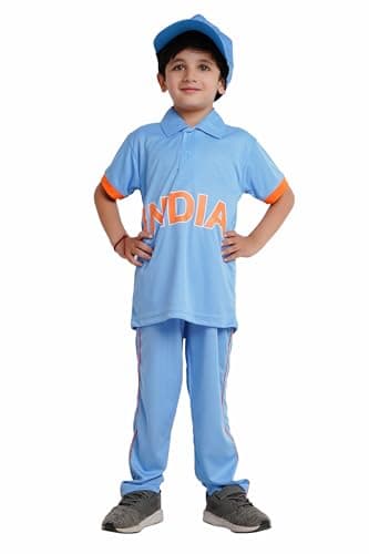 Kaku Fancy Dresses Cricket Team Costume for Kids - Worldcup T-shirt, Pant & Caps for Boys & Girls | Blue Uniform Dress | Sports Jersey - 3-4 Years