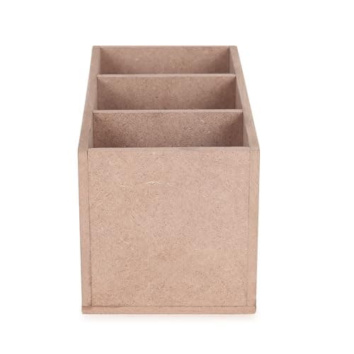 Desktop Organiser with 3 Compartments, Natural Brown, MDF Wood Storage Caddy for Office Supplies 3
