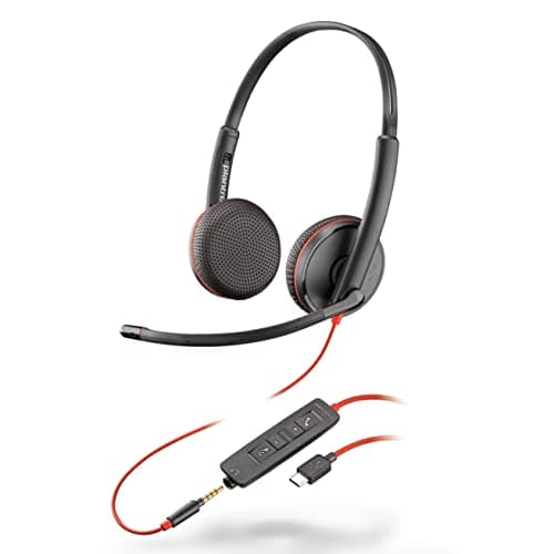 Poly by Plantronics - Blackwire 3225 USB-C Wired Headset - Dual-On Ear (Stereo) with Boom Mic - Connect to PC/Mac via USB-A or Mobile/Tablet via 3.5 mm Connector - Works with Teams, Zoom & More, Black