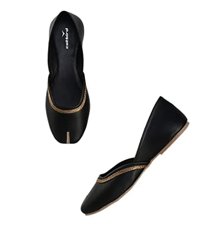 CatBird Women's Black Mojari Traditional Punjabi Jutti Ethnic Shoes 7 UK 5