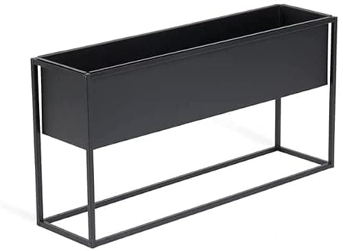 Indian Decor 48445 Indoor Low Plant Pot in Industrial Design, Metal Raised Bed for Flowers, Plants & Herbs, Black Flower Box for Indoor & Outdoor, 80x20x40cm - Black 4