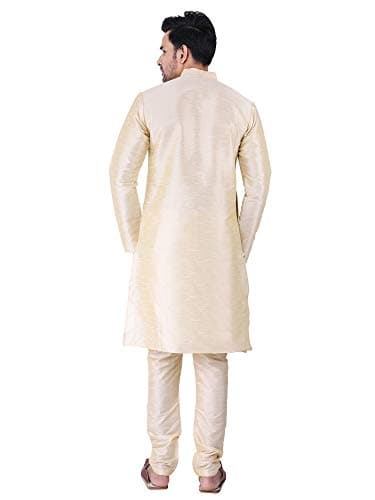 Sadree® Men's Silk Blend Kurta Pajama, Kurta Set Mandarin Colloar, Round Neck, Full Sleeve, Knee Length, Regular Fit, Festival, Wedding, Ethnic Dress for Men Kurta Pyjama Set 4