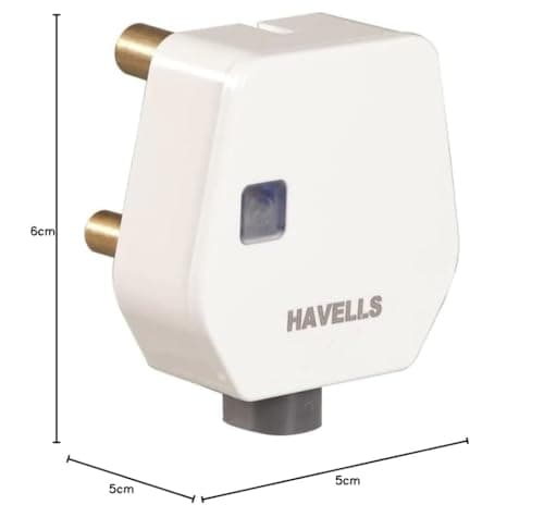 Havells 16A Heavy Duty Polycarbonate Plastic 3-Pin Plug Top with LED Indicator, ISI Certified with Nickel Plated Brass Pins, Ideal for ACs and Geysers Having High Customer Satisfaction Rating (White) 2