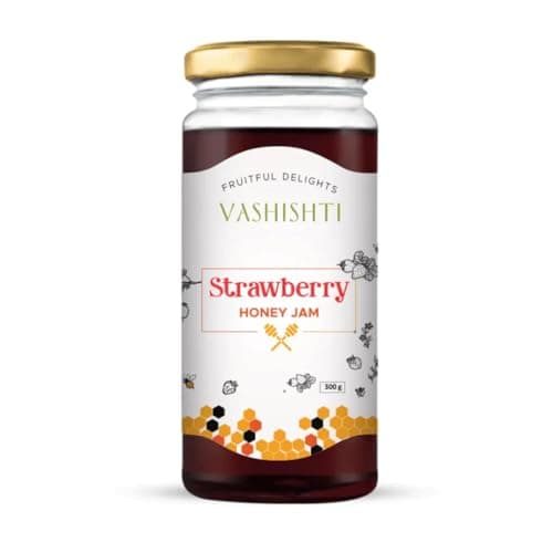 Vashishti Strawberry Honey Jam | Zero Added Sugar | Naturally Sweetened with Pure Honey | Made with Fresh Ripe Strawberries | No Artificial Additives | 300g
