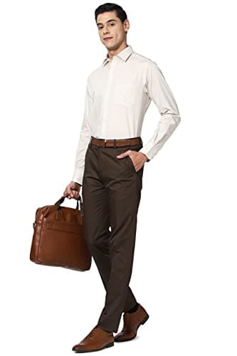 Peter England Men's Regular Shirt (PESFONUBR15296_Beige 42) 5