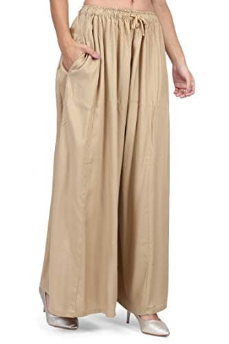 3wish Women Mid Rise Rayon Flared Palazzo Pants (From Ayesha Creations) Loose-Fit Trousers - Plazo Stylish Latest - 5Xl Beige Colour Skirt Palazo Parallel Pants 2