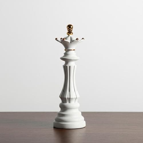 SNAPPSY Resin Chess Piece Decor Fine Craftsmanship Resin Chess Figurine King Queen Horseman Sculpture Elegant Design Collectible, White, Queen