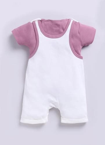 Smart Baby Baby Girl Cotton Dungaree Romper with T-Shirt | Soft & Breathable | Snap Button Closure | Infant Summer Wear (0–24 Months) (IN, Age, 6 Months, 9 Months, Regular, Maroon) 2