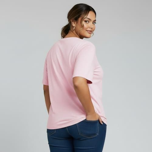 Khakey Womens Pink Round Neck Half Sleeve Graphic Printed Plus Size Tshirt(Pink_760) 3