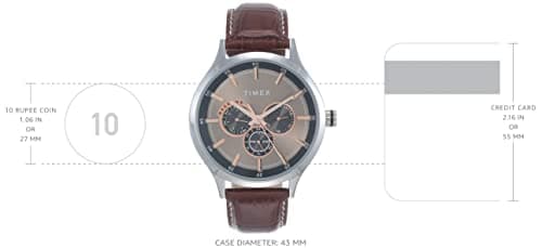 TIMEX Analog Watch for Man with Grey Round Dial & Brown Leather Strap Band Water Resistant Men's Wrist Watches - TW000T309 3