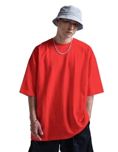 Oversized Fit T-Shirt for Men (Cotton) (in, Numeric, 44, red)