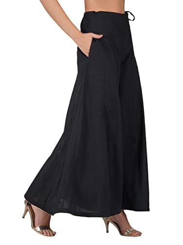 fabcoast Women Regular Ethnic wear 100% Cotton Cambric 12 Kali Palazzo with Draw String and 1 deep Side Pocket (XL, Black)