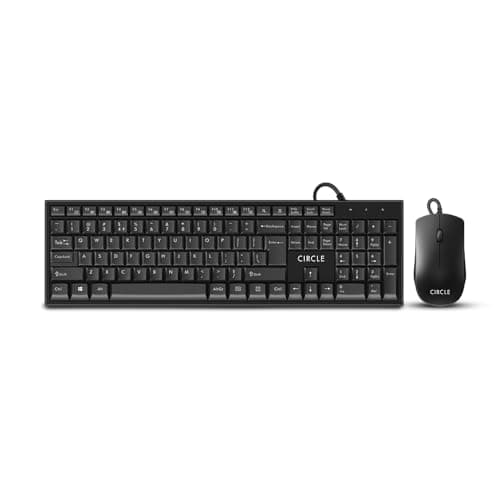 Circle C55 Wired Keyboard Mouse Combo, 104 Laser Engraved Chiclet Keys, Slim Full Size Keyboard, 12 Multimedia Keys, USB Plug & Play, Optical Mouse, for PC, Laptop,