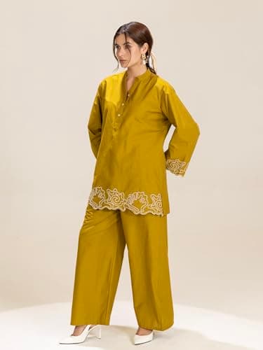 TITTLI Women Pure Cotton Embroidered Co-ord Set | Mandarin Collar Tunic & Trouser Set with Star Stitch Work | Full Sleeves | Regular Fit | Side Pocket | M to XXL 4