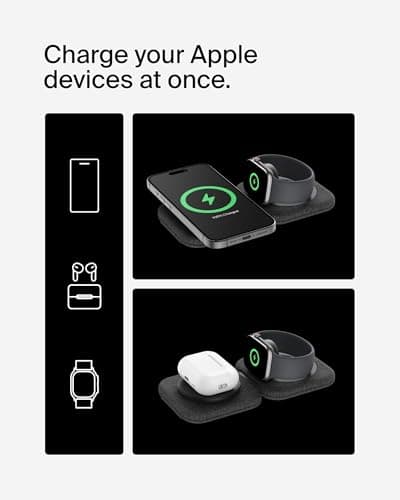 Belkin Magsafe Charger Compatible 2-in-1 Magnetic Charging Travel Pad 15W-Boostcharge Pro Foldable Qi2-Certified Wireless Charger,Magsafe-Compatible Charger for iPhone 15,Apple Watch 9,Airpods,Black 5