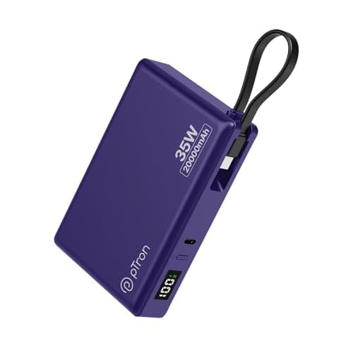 pTron Dynamo Sprint 20000mAh 35W Super Fast Charging, USB Type-C Input Power Bank Compatible with QC3.0/PD3.0, Built-in Charging Cable, 3 Charging Outputs, Type-C Input/Output Port (Purple)