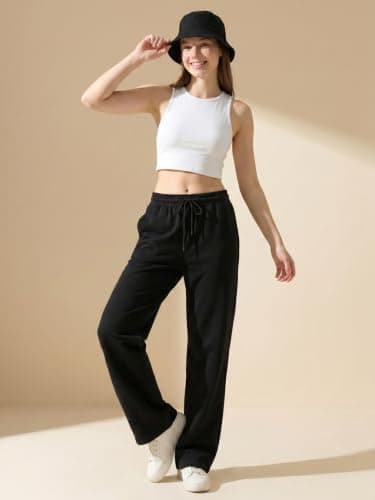 BLINKIN Women's Wide Leg Track Pants | High Waist Cotton Lowers with Side Pockets | Full Length Activewear for Gym, Yoga, Workout & Dance (trk-519,Black,Size_3XL) 5