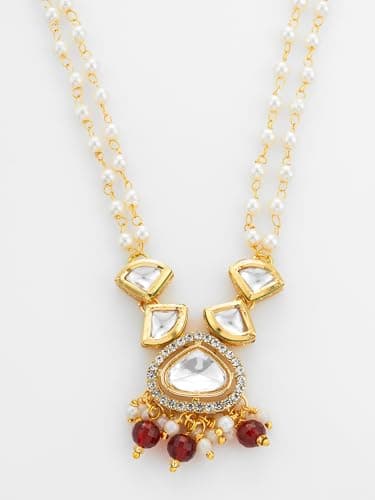 BEVOGUE Elegant Traditional Necklace Set for Women | Gold Plated Brass Jewellery with Red Stones & Pearls | Ideal Gift for Weddings, Parties & Celebrations (NK4849) 5