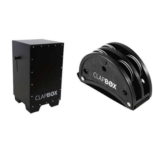 Clapbox Adjustable Snare Cajon CB50- Oak Wood, (H:50 W:30 L:30) - 3 Internal Snares & Clapbox Foot Tambourine - Jingles, Black