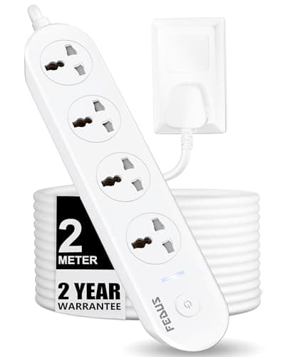 FEDUS Surge Protector, 4 Universal Sockets with Individual Switch, 2 Meter 6.5 Feet Long Cable, Extension Board Cord, Automatic Overload Protection, Fireproof Power Strip Switch Board, Spike Guard