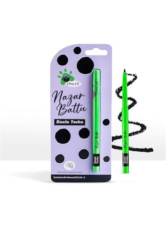 Clumsy Cat Longwear Black Kajal for Women - Enriched with Almond Oil & Vitamin E | One-Stroke Intense Colour | Waterproof, Smudge Proof & Long Lasting Eye Makeup | Kaala Teeka (Black)