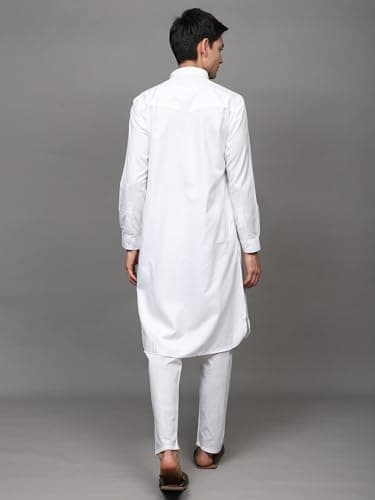 Exotic India Men's Pure Cotton Pathani Kurta Pajama Set with Side Pockets | Ethnic Wear Kurta Pant Combo Set for Wedding 4