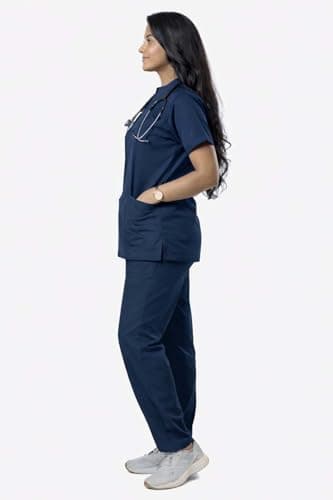 UNIFORM CRAFT Women's Mandarin Collar (Chinese Collar) Medical Scrub Suit | Short Sleeve | 4 Pockets | Ideal for Healthcare Professionals (Olive Blue, M) 3