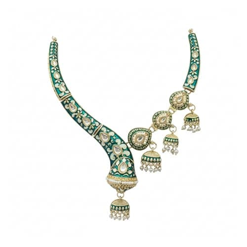I Jewels Gold Plated Traditional Kundan-Style Meenakari Necklace with Jhumka Earrings Jewellery Set for Women (K7310PG) 5