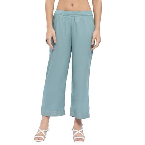 Biba Women Dull Blue Viscose Rayon Straight Palazzo_M