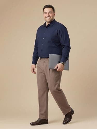 Thomas Scott Men's Premium Plus Size Regular Fit Textured Formal Shirt | 100% Cotton | Long Sleeves | Spread Collar (TS1925PS_Navy_6XL) 4