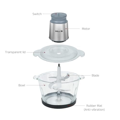 IBELL MT200GM Electric Chopper, 2-Yr Warranty, 2 Litre Glass Bowl, 700W, Multi Purpose for Cutting Slicing Meat, Vegetables, Nuts & Fruits (Silver) 4