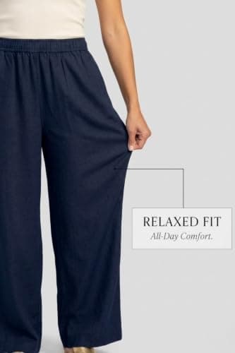 ZARIVAA Cotton Rayon Palazzo Pants for Woman ।Adjustable Drawstring Waist । Double Pocket । Plus Size Avaliable (in, Alpha, M, Small, Navy Blue) 4